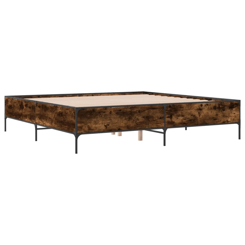 sengestel 200x200cm konstrueret træ og metal røget egetræsfarve