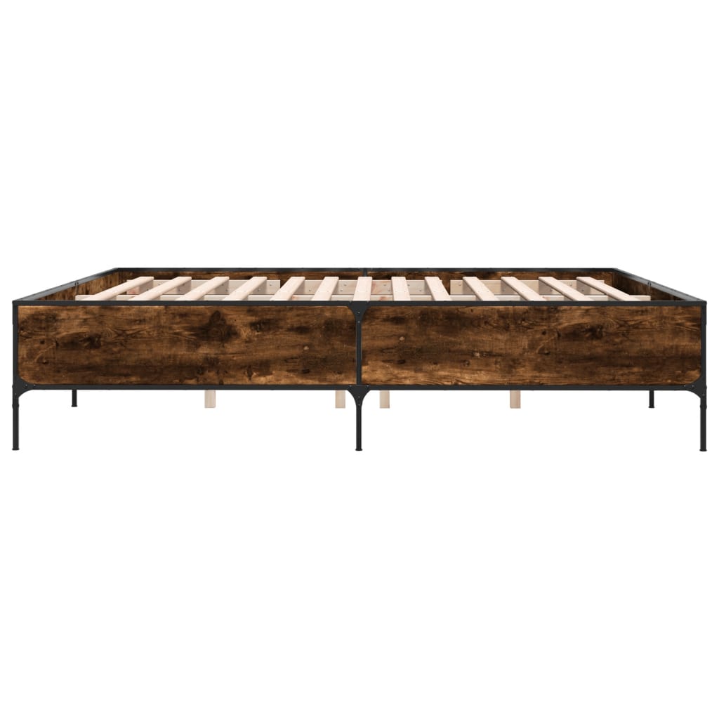 sengestel 200x200cm konstrueret træ og metal røget egetræsfarve