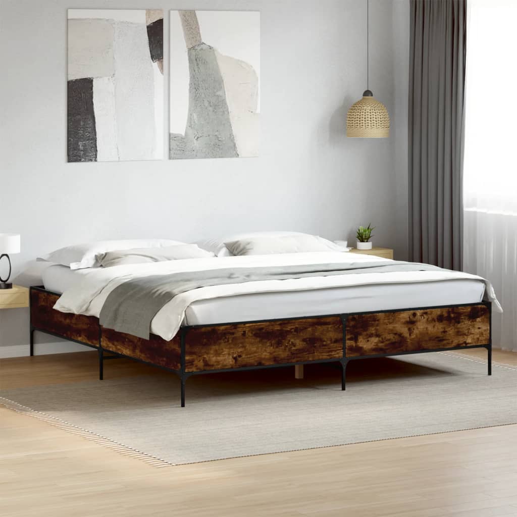 sengestel 200x200cm konstrueret træ og metal røget egetræsfarve