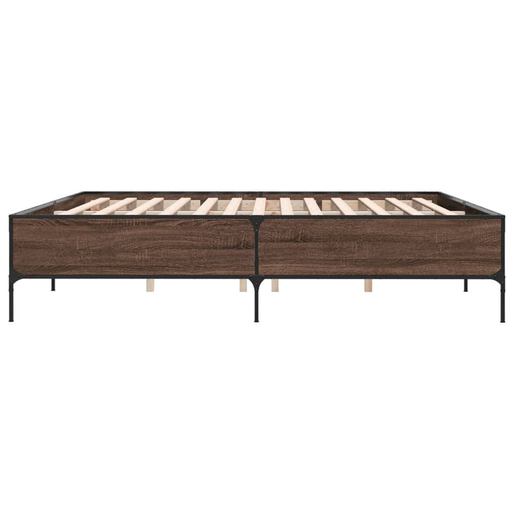 sengeramme 200x200 cm konstrueret træ og metal brun egetræ
