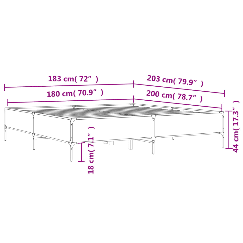 sengestel 180x200 cm konstrueret træ og metal sort