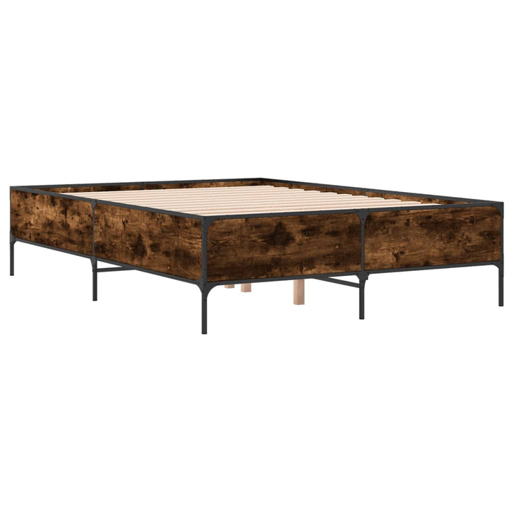 sengestel 160x200cm konstrueret træ og metal røget egetræsfarve