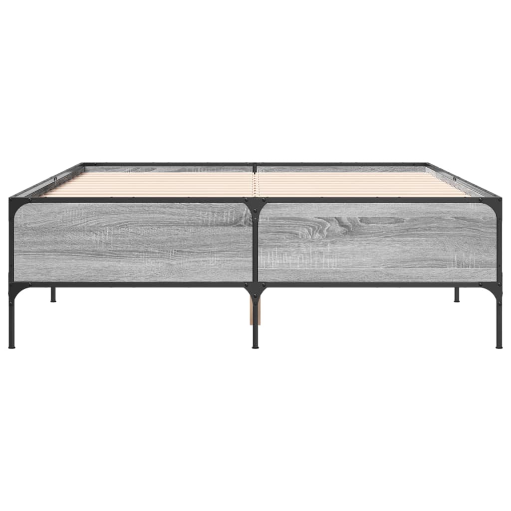 sengestel 150x200 cm konstrueret træ og metal grå sonoma-eg