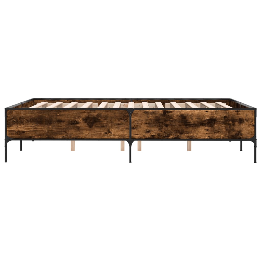 sengestel 140x200cm konstrueret træ og metal røget egetræsfarve