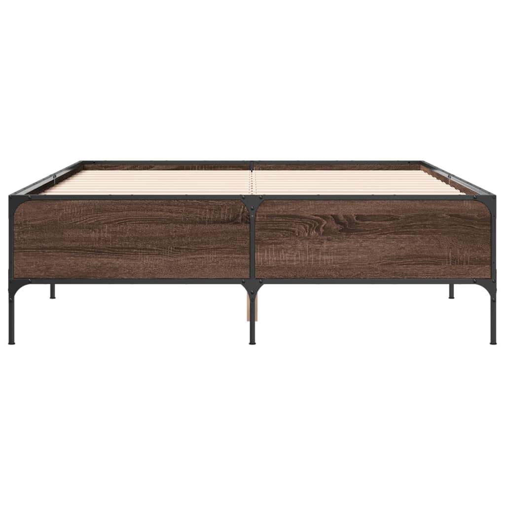 sengestel 140x200 cm konstrueret træ og metal brun egetræ