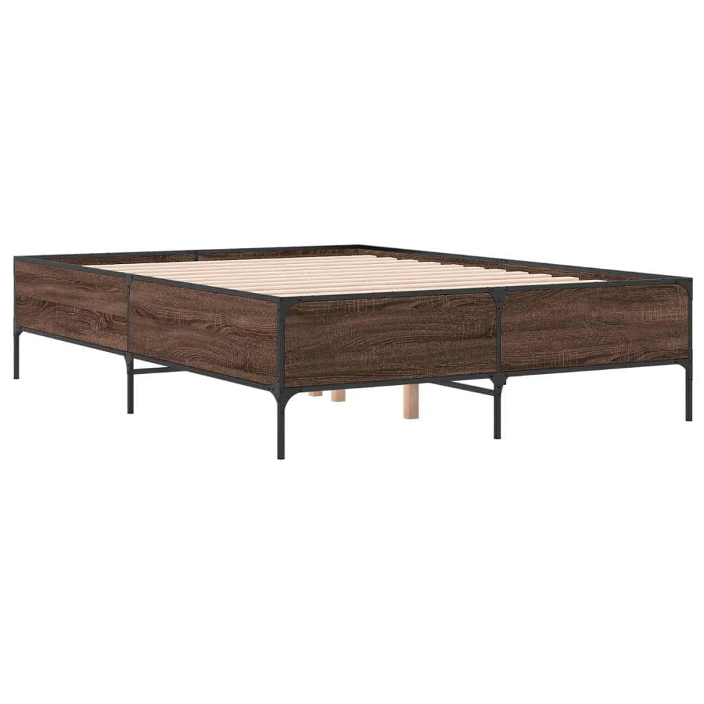 sengestel 140x200 cm konstrueret træ og metal brun egetræ