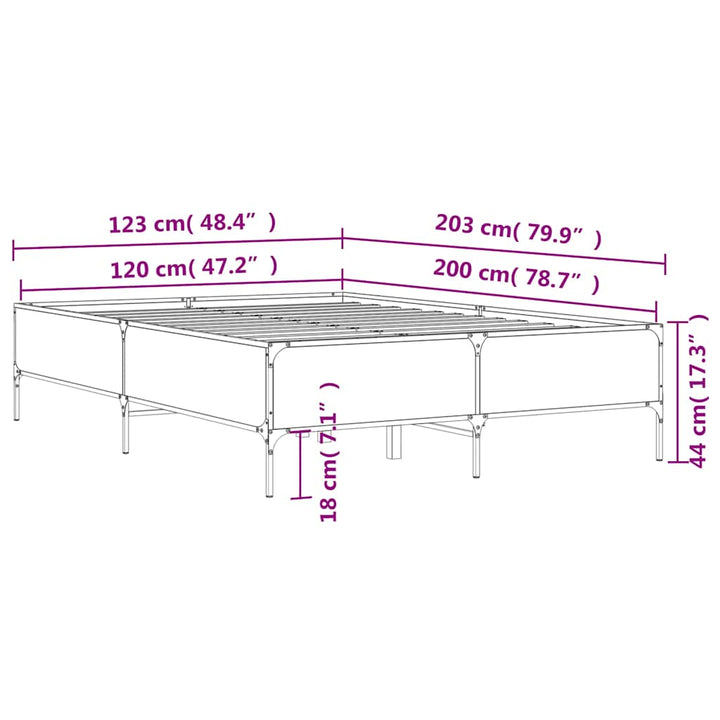 sengestel 120x200 cm konstrueret træ og metal sort