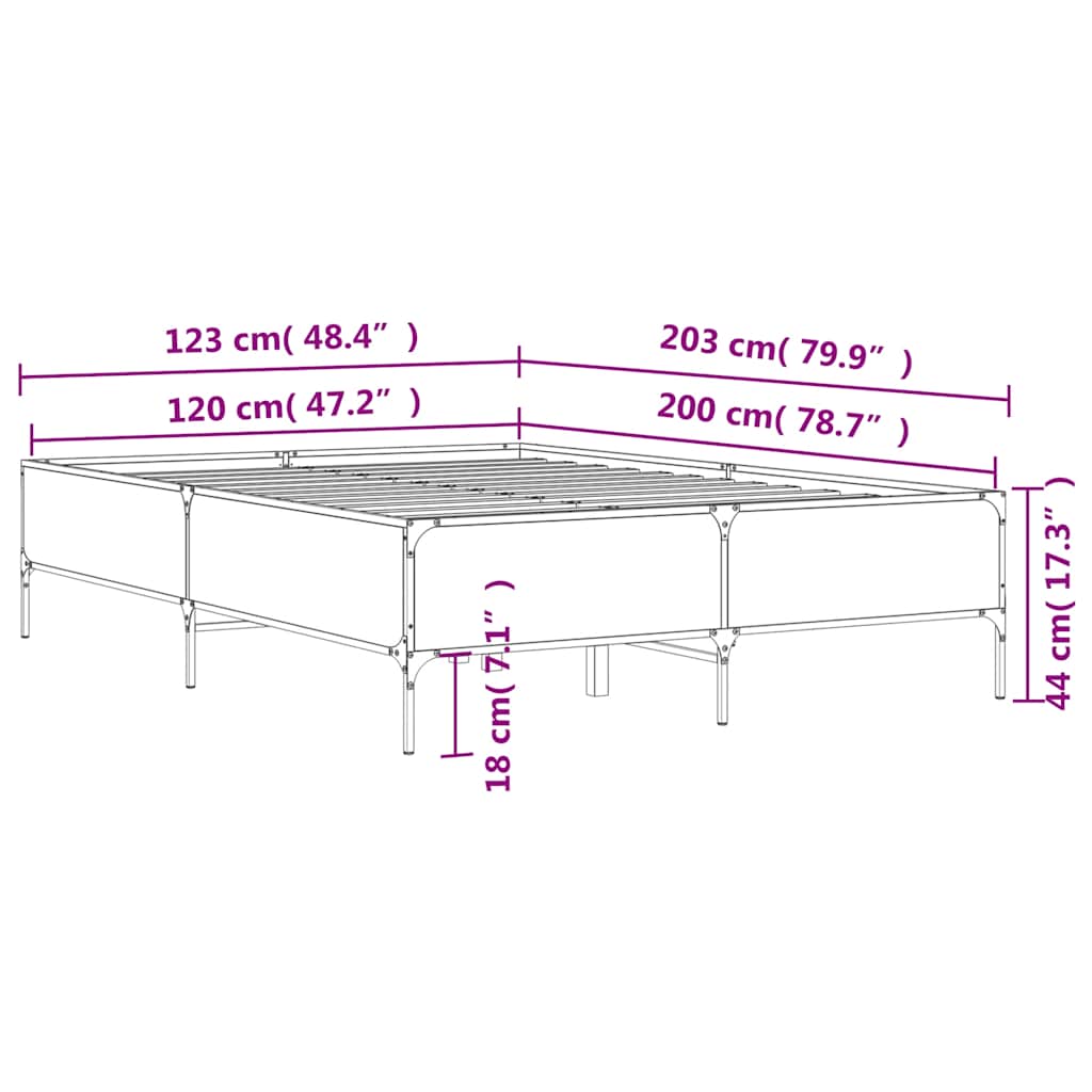 sengestel 120x200 cm konstrueret træ og metal sonoma-eg
