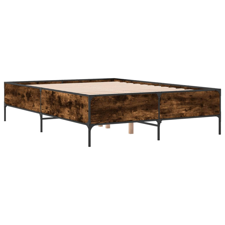sengestel 120x200cm konstrueret træ og metal røget egetræsfarve