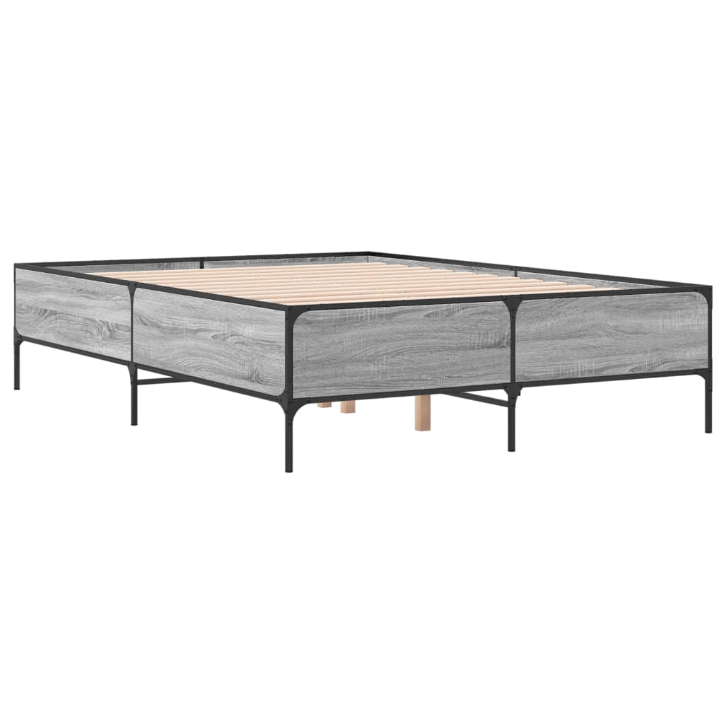 sengestel 120x200 cm konstrueret træ og metal grå sonoma-eg