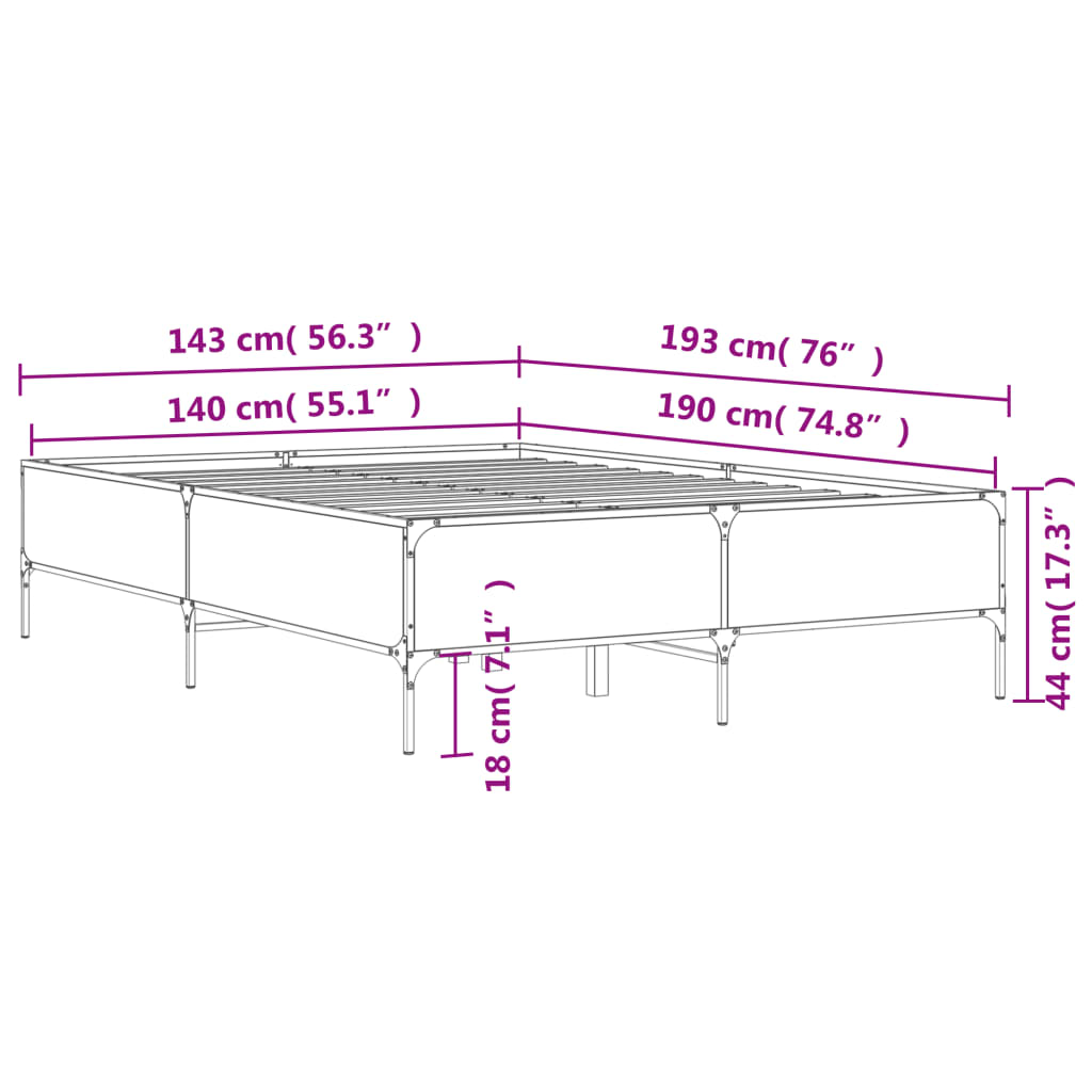 sengestel 140x190 cm konstrueret træ og metal sort
