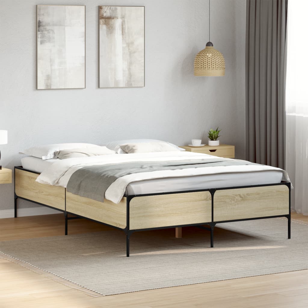 sengestel 140x190 cm konstrueret træ og metal sonoma-eg