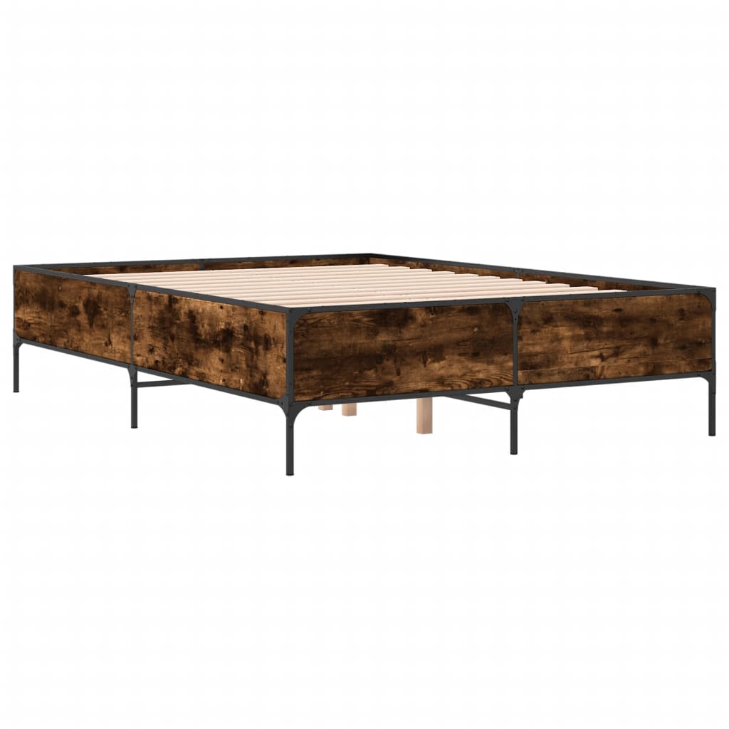 sengestel 140x190cm konstrueret træ og metal røget egetræsfarve