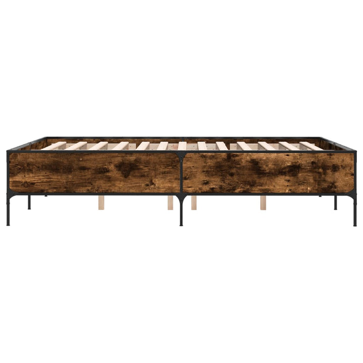 sengestel 140x190cm konstrueret træ og metal røget egetræsfarve