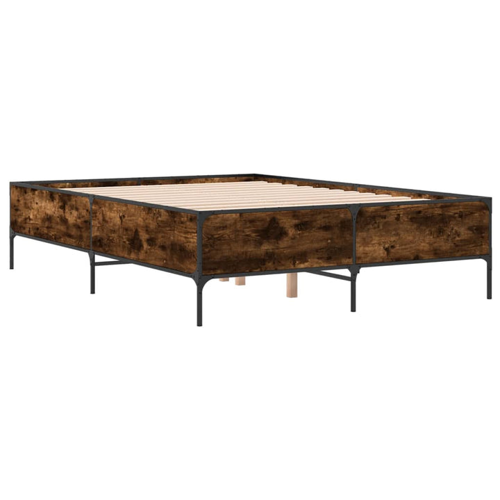 sengestel 140x190cm konstrueret træ og metal røget egetræsfarve