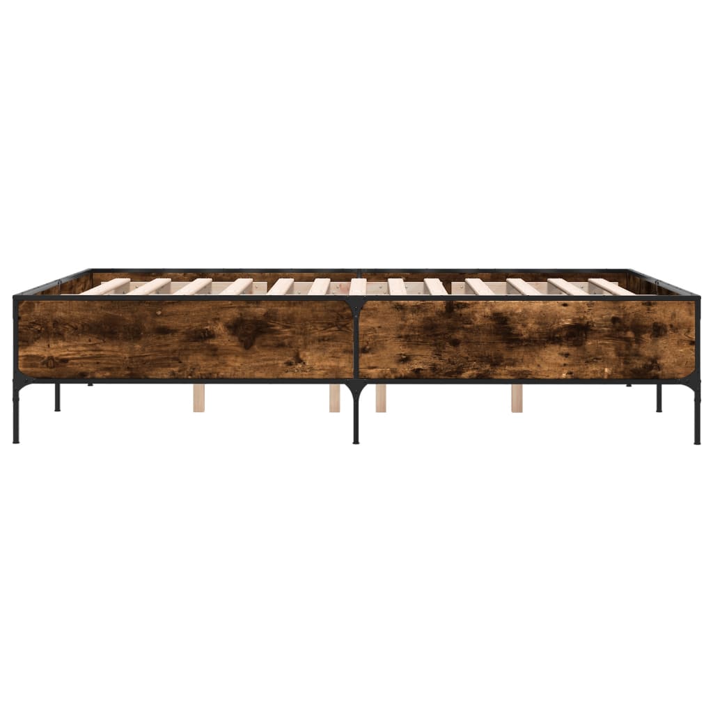 sengestel 135x190cm konstrueret træ og metal røget egetræsfarve