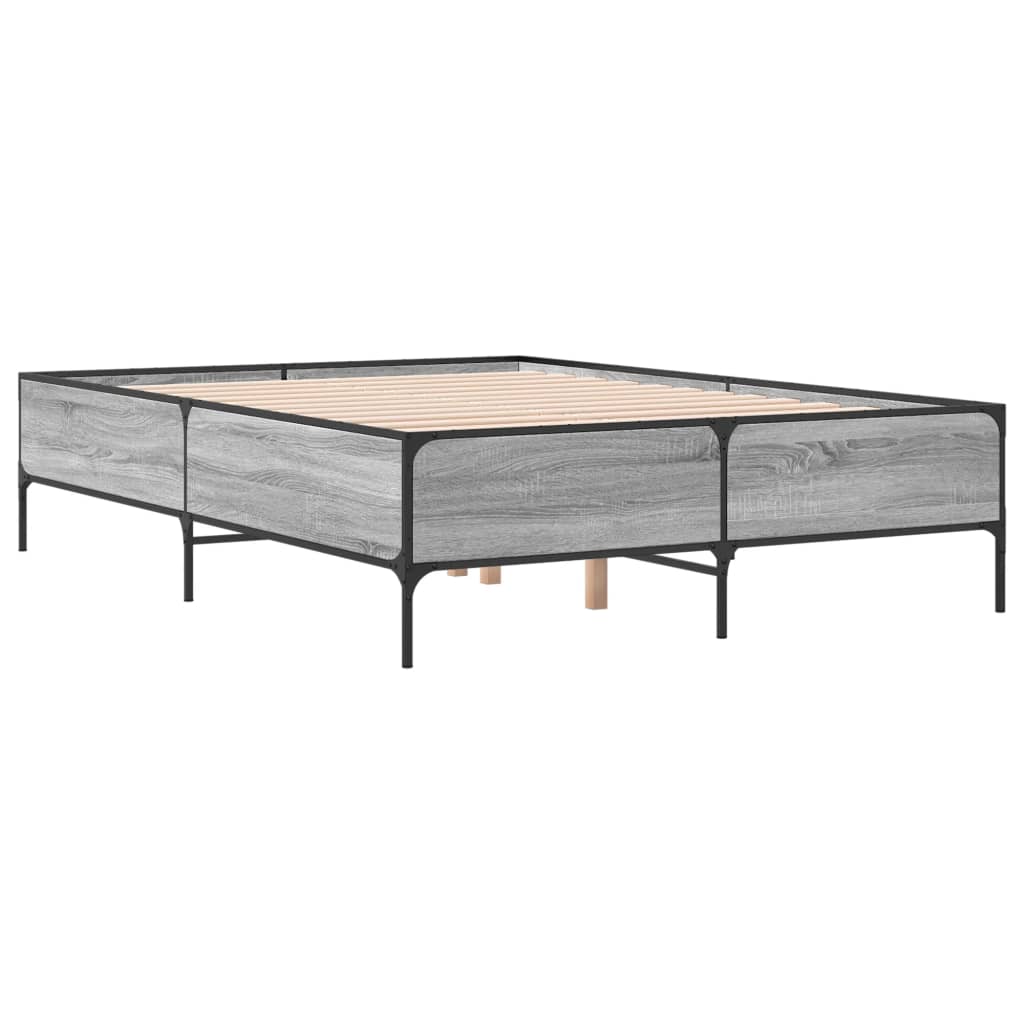 sengestel 135x190 cm konstrueret træ og metal grå sonoma-eg
