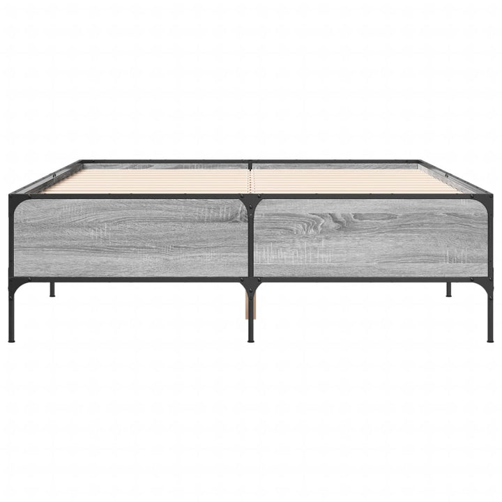 sengestel 135x190 cm konstrueret træ og metal grå sonoma-eg