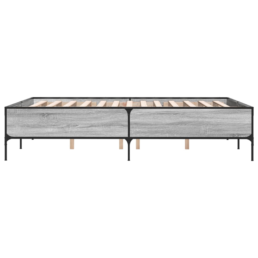 sengestel 135x190 cm konstrueret træ og metal grå sonoma-eg