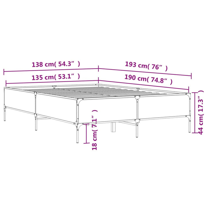 sengestel 135x190 cm konstrueret træ og metal grå sonoma-eg