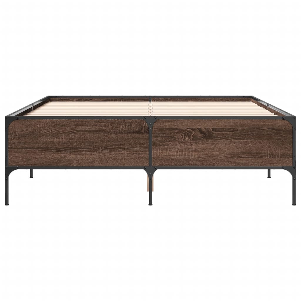 sengestel 135x190 cm konstrueret træ og metal brun egetræsfarve