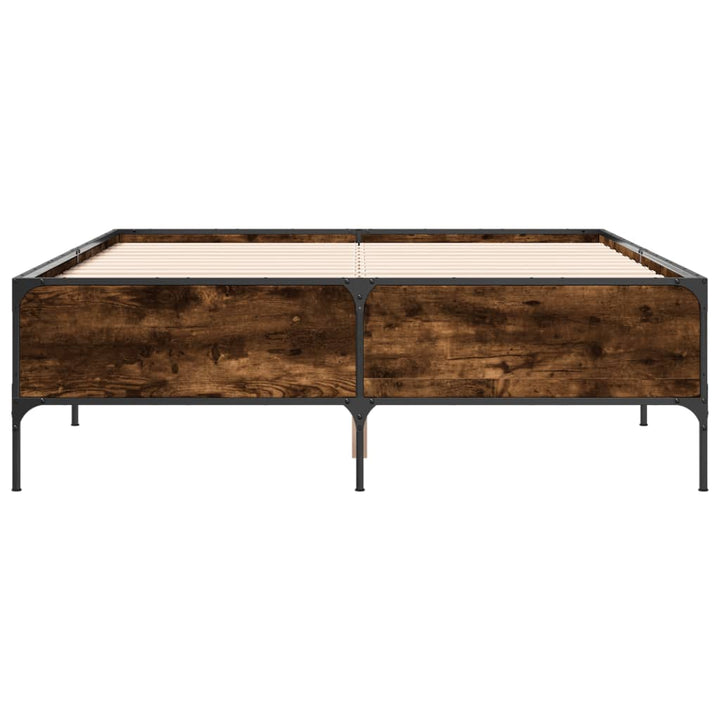 sengestel 120x190cm konstrueret træ og metal røget egetræsfarve