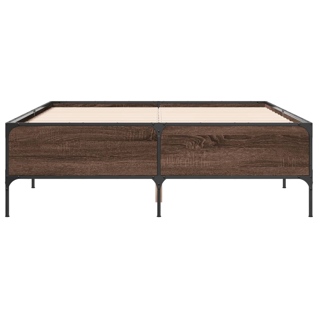 sengestel 120x190 cm konstrueret træ og metal brun egetræsfarve
