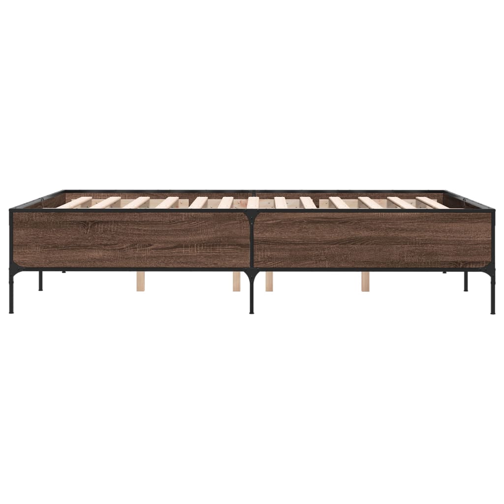 sengestel 120x190 cm konstrueret træ og metal brun egetræsfarve