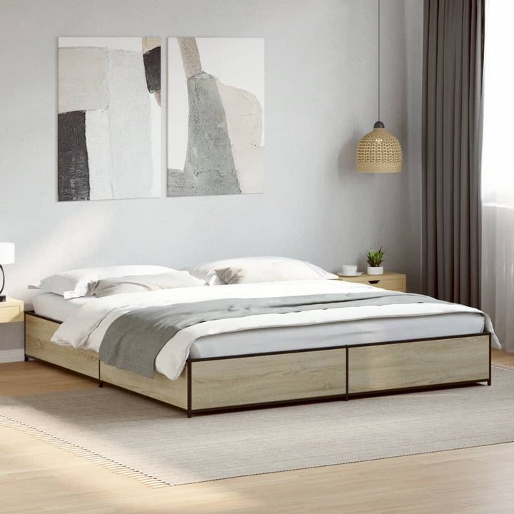 sengestel 200x200 cm konstrueret træ og metal sonoma-eg