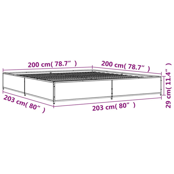 sengeramme 200x200 cm konstrueret træ og metal brun egetræ