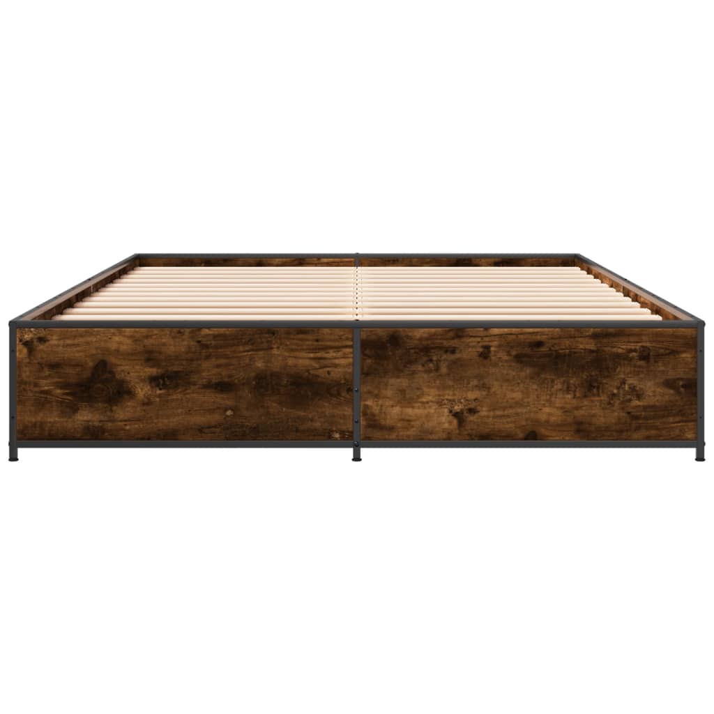 sengestel 140x200cm konstrueret træ og metal røget egetræsfarve