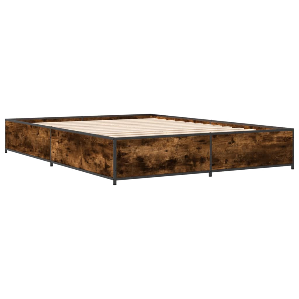 sengestel 140x200cm konstrueret træ og metal røget egetræsfarve
