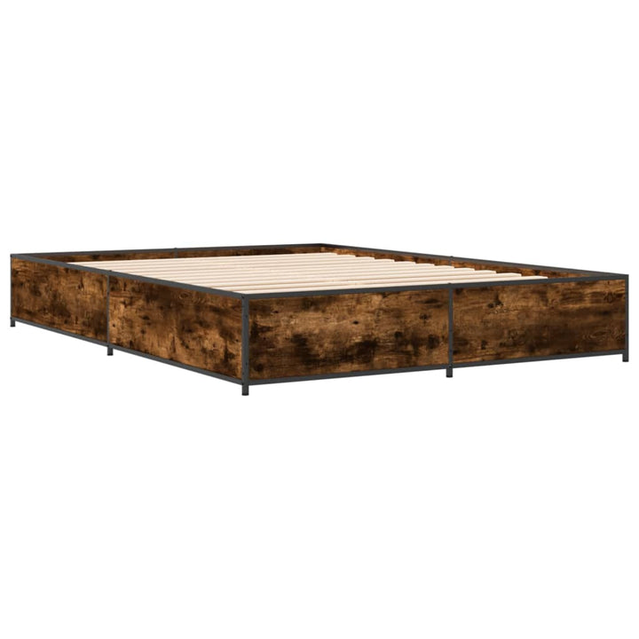 sengestel 140x200cm konstrueret træ og metal røget egetræsfarve