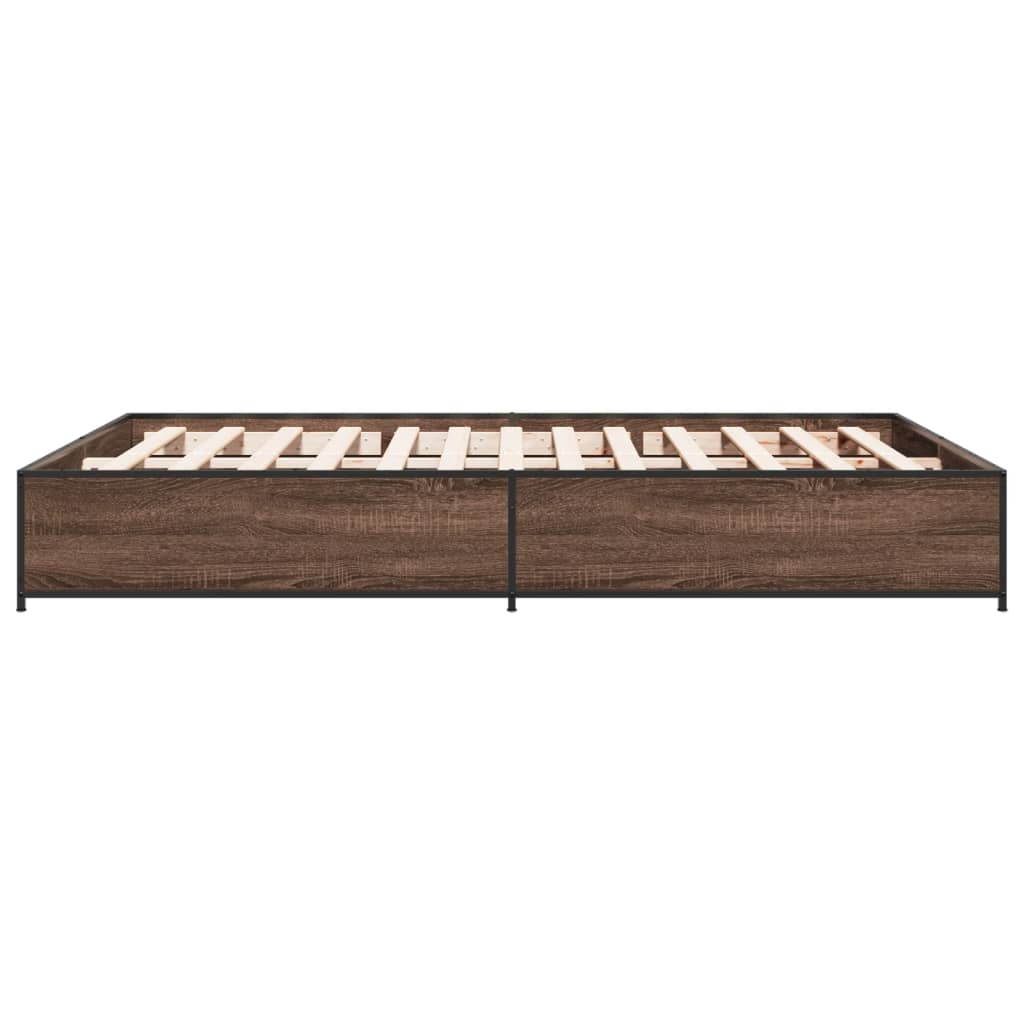 sengestel 140x190 cm konstrueret træ og metal brun egetræsfarve