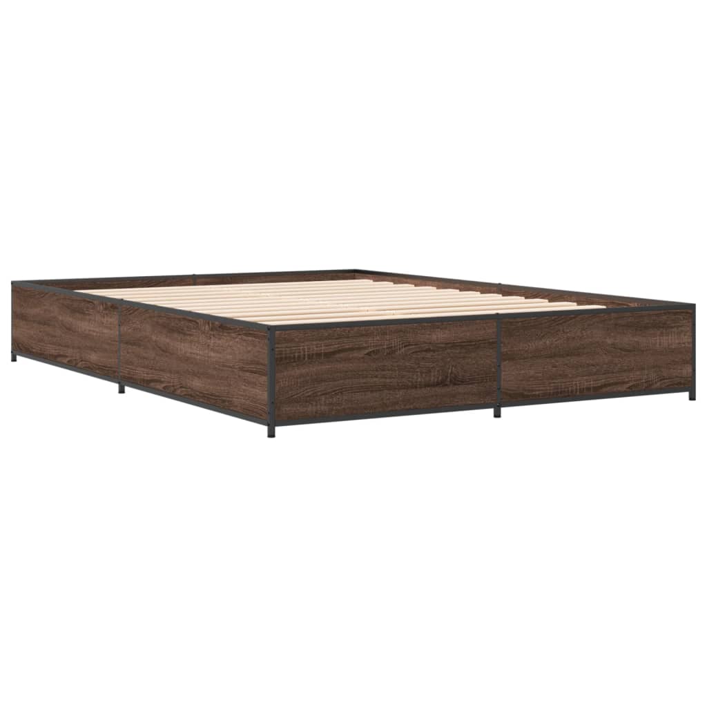 sengestel 140x190 cm konstrueret træ og metal brun egetræsfarve
