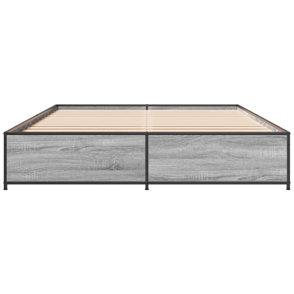 sengestel 135x190 cm konstrueret træ og metal grå sonoma-eg