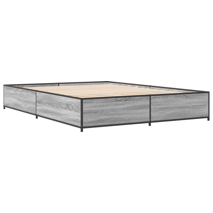 sengestel 135x190 cm konstrueret træ og metal grå sonoma-eg