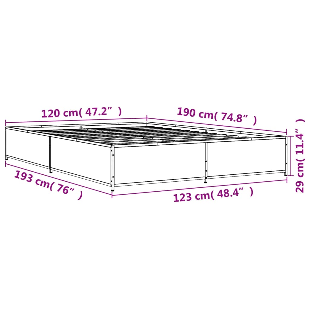 sengestel 120x190 cm konstrueret træ og metal grå sonoma-eg