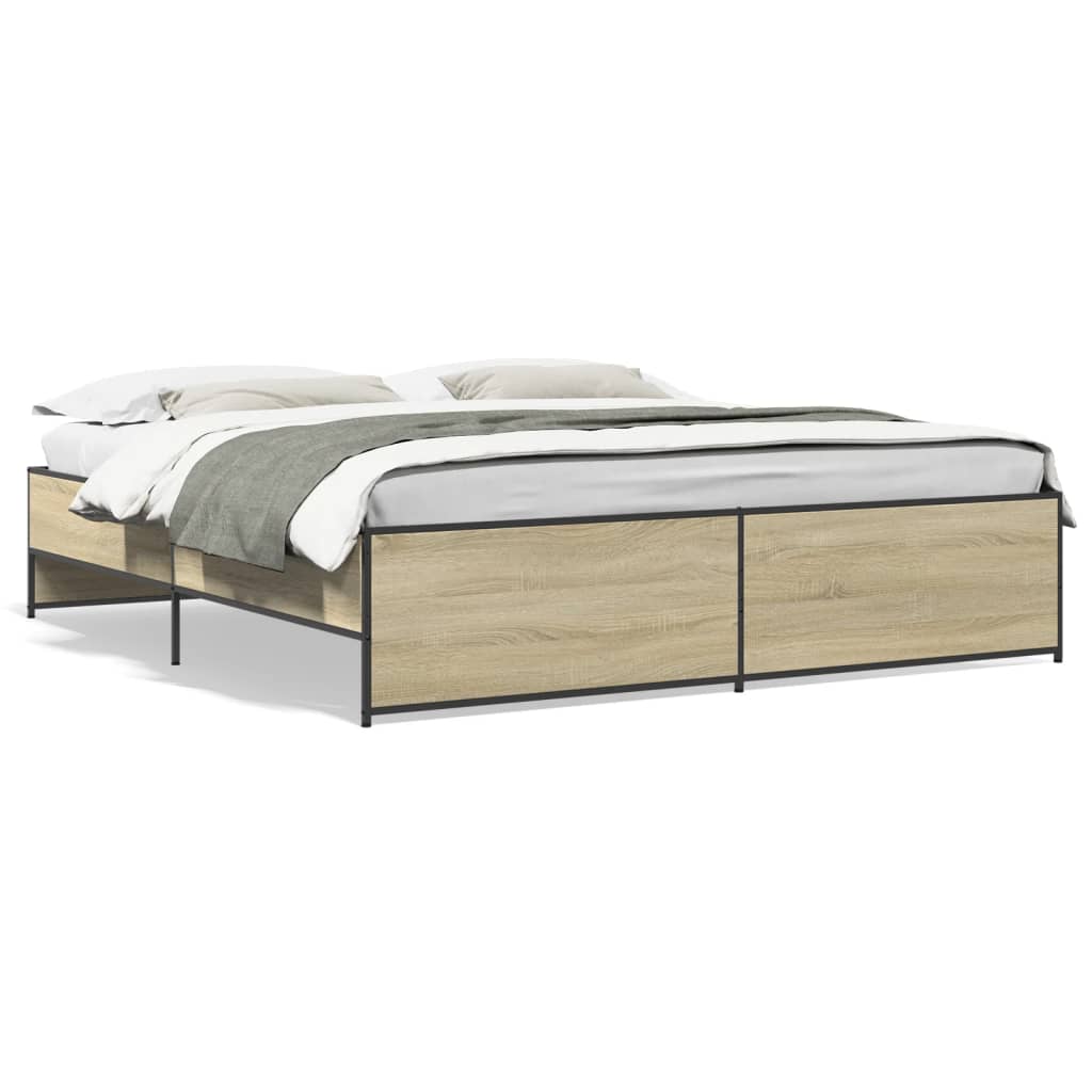 sengestel 200x200 cm konstrueret træ og metal sonoma-eg