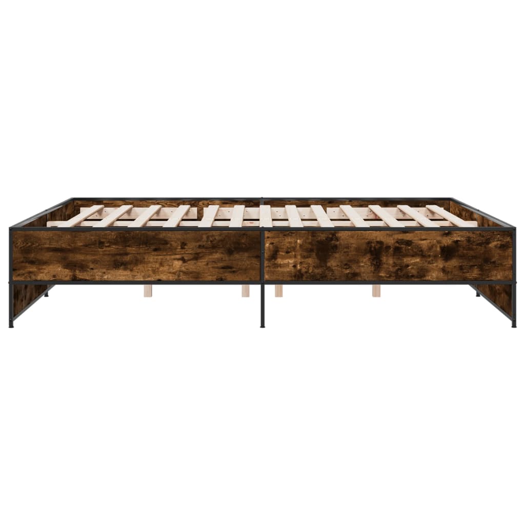 sengestel 200x200cm konstrueret træ og metal røget egetræsfarve