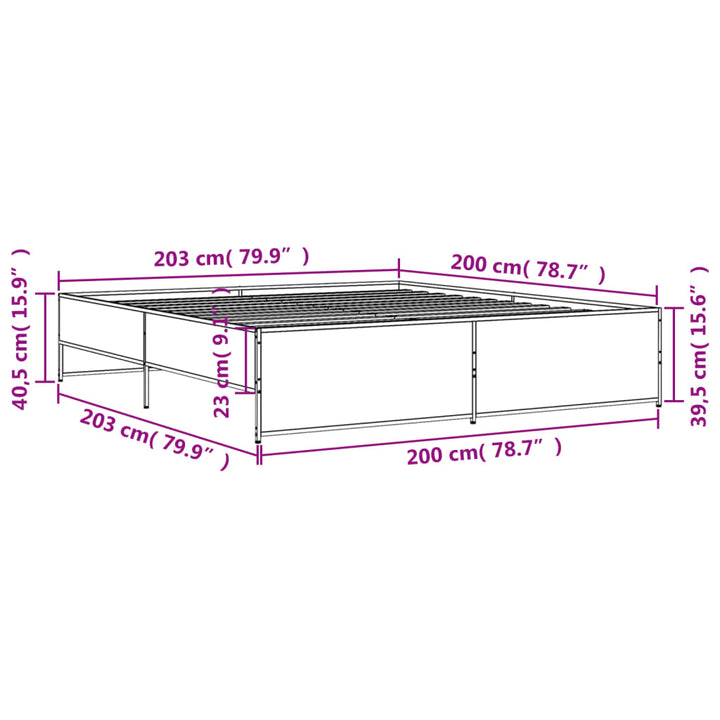 sengestel 200x200cm konstrueret træ og metal røget egetræsfarve