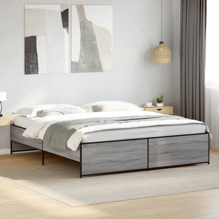 sengestel 200x200 cm konstrueret træ og metal grå sonoma-eg