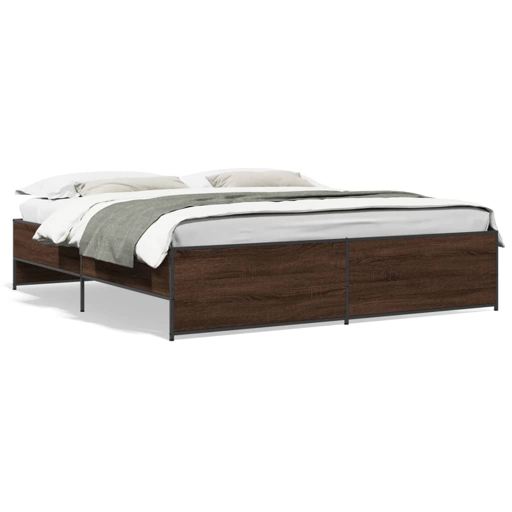 sengeramme 200x200 cm konstrueret træ og metal brun egetræ