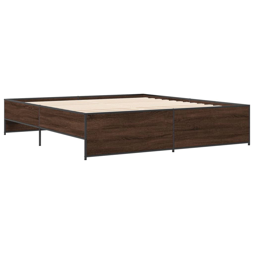 sengeramme 200x200 cm konstrueret træ og metal brun egetræ