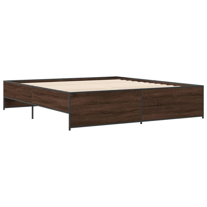 sengeramme 200x200 cm konstrueret træ og metal brun egetræ