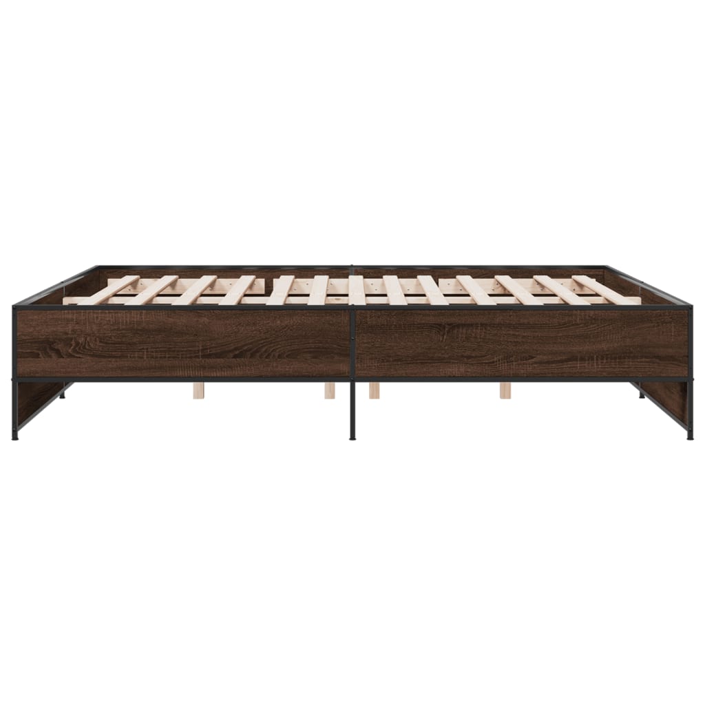 sengeramme 200x200 cm konstrueret træ og metal brun egetræ