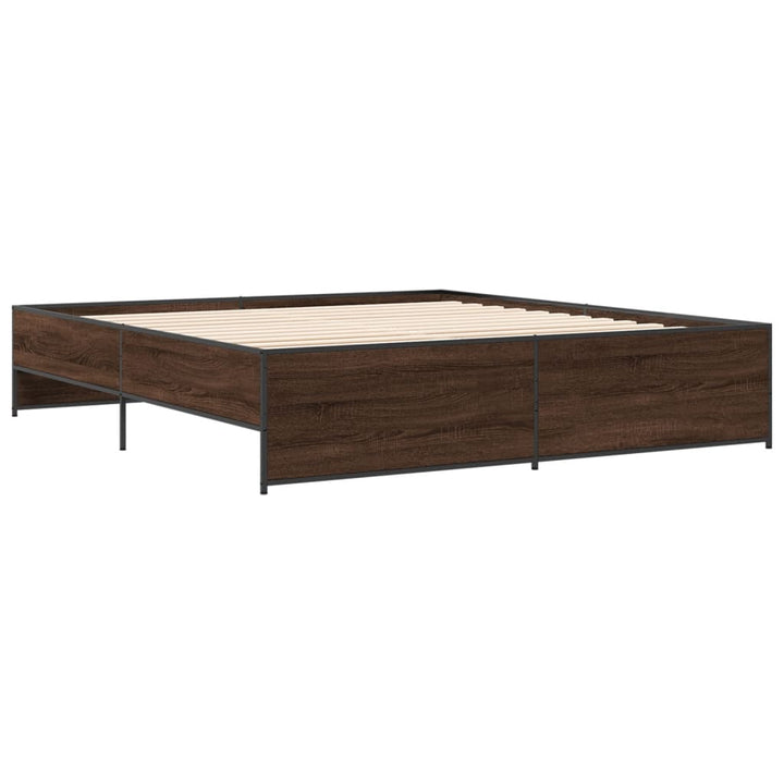 sengeramme 200x200 cm konstrueret træ og metal brun egetræ