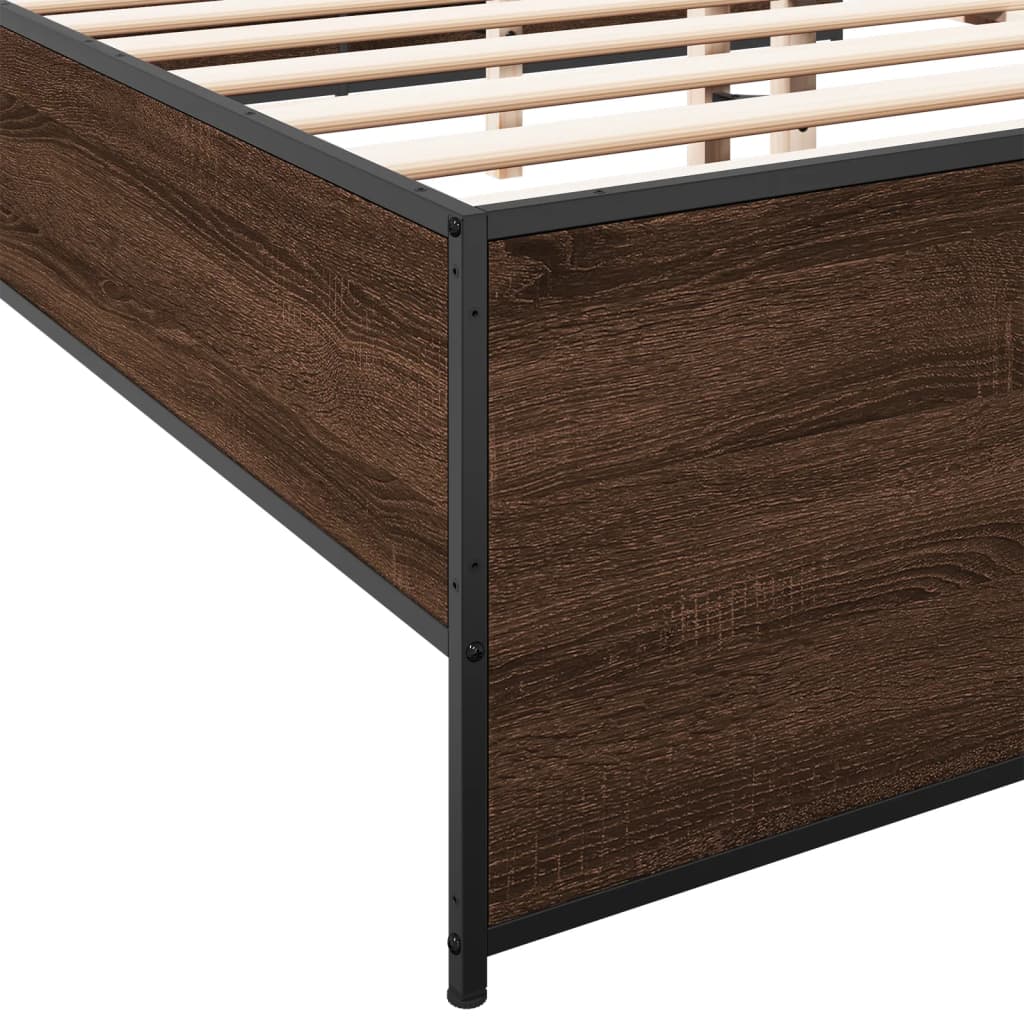 sengeramme 200x200 cm konstrueret træ og metal brun egetræ