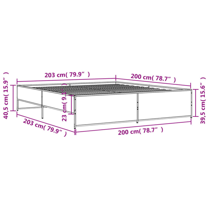 sengeramme 200x200 cm konstrueret træ og metal brun egetræ