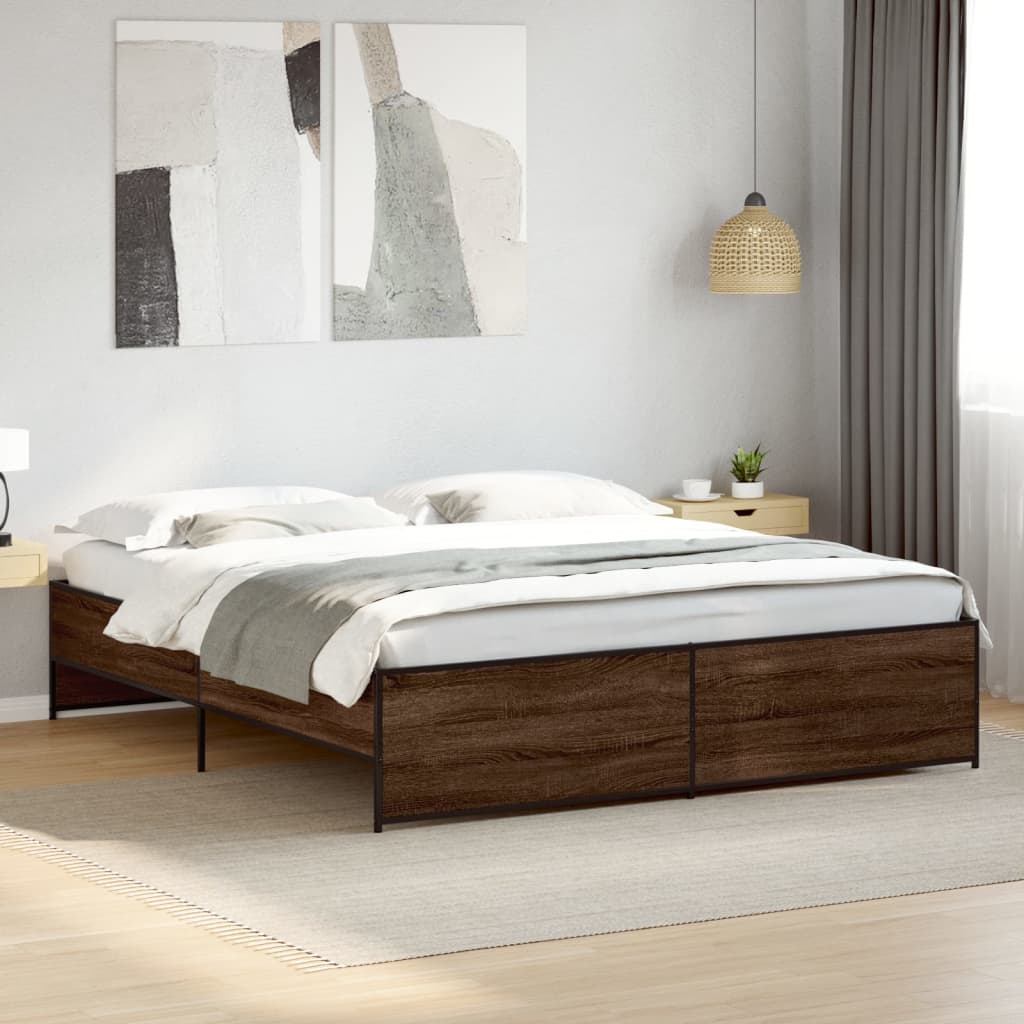 sengeramme 200x200 cm konstrueret træ og metal brun egetræ